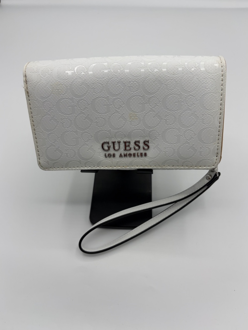 Guess White Logo Wristlet Wallet with Strap